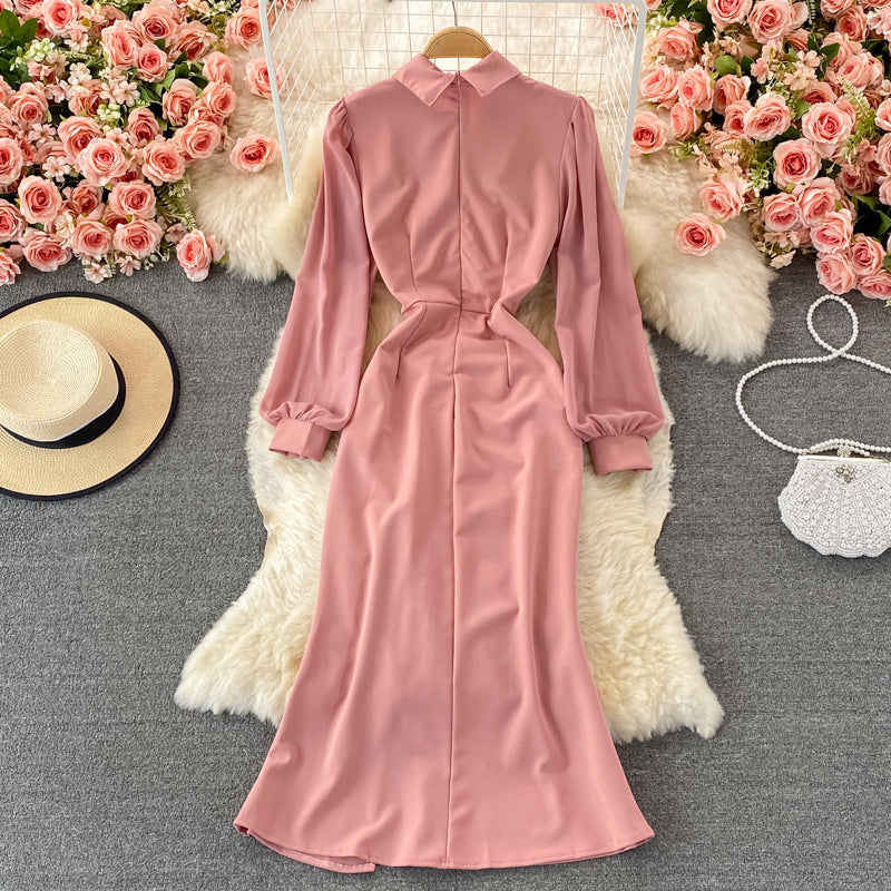 Slit waist dress elegant Hip Wrap Dress  3001