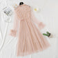 Heavy industry three-dimensional flower lace dress fairy mesh two-piece set  2466