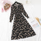 Suit collar French retro fairy super xiansen broken flower chiffon long skirt  2358
