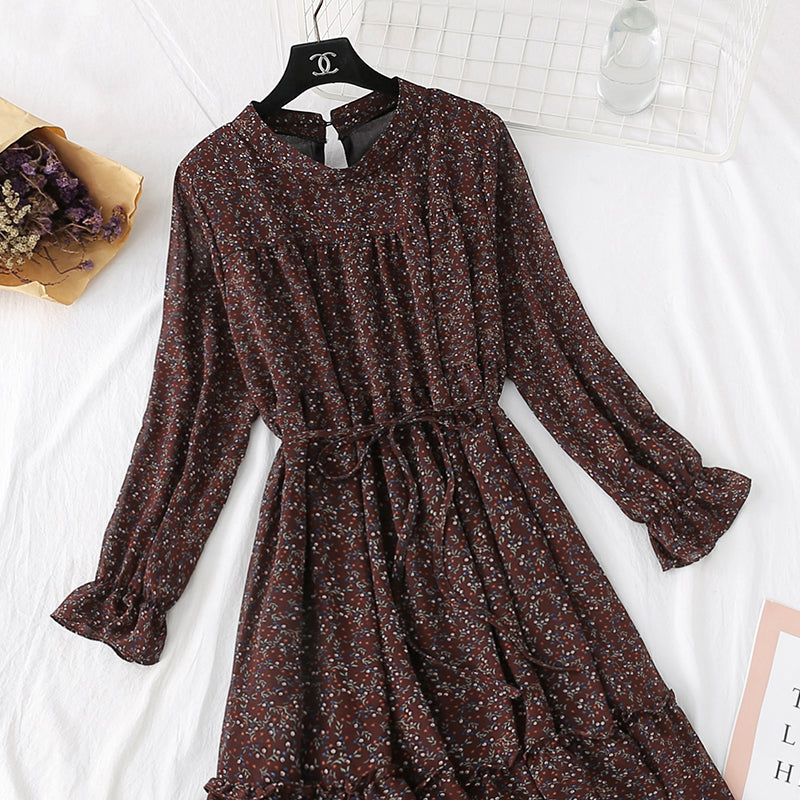 The new French retro floral bottomed long skirt is over the knee  2364