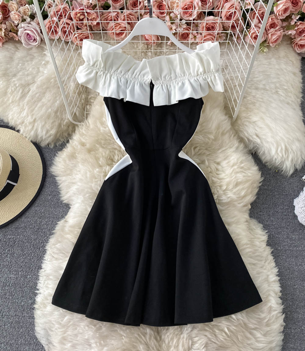Cute A line short dress black dress  1322