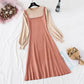New French retro color matching college slim bottomed sweater long skirt  2424