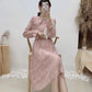 New Lapel lace long sleeve high waist slim gentle long skirt  2390