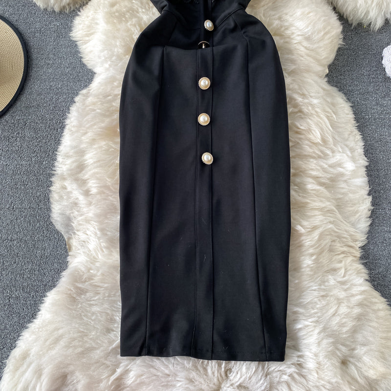 Robe en maille à pois ondulés à une épaule de style mature léger tempérament 2954