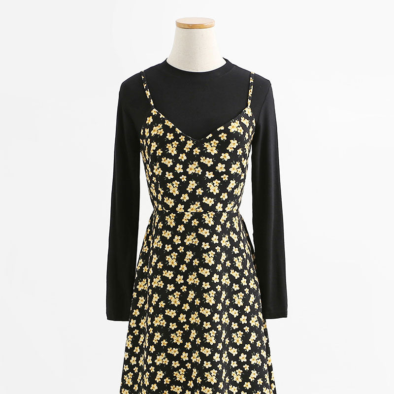 Floral skirt corduroy suspender dress women's two-piece suit  2177