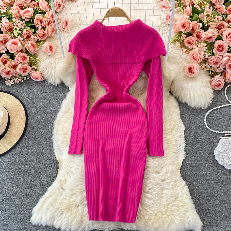 Age reducing sweet baby collar tight elastic knitted dress  2914
