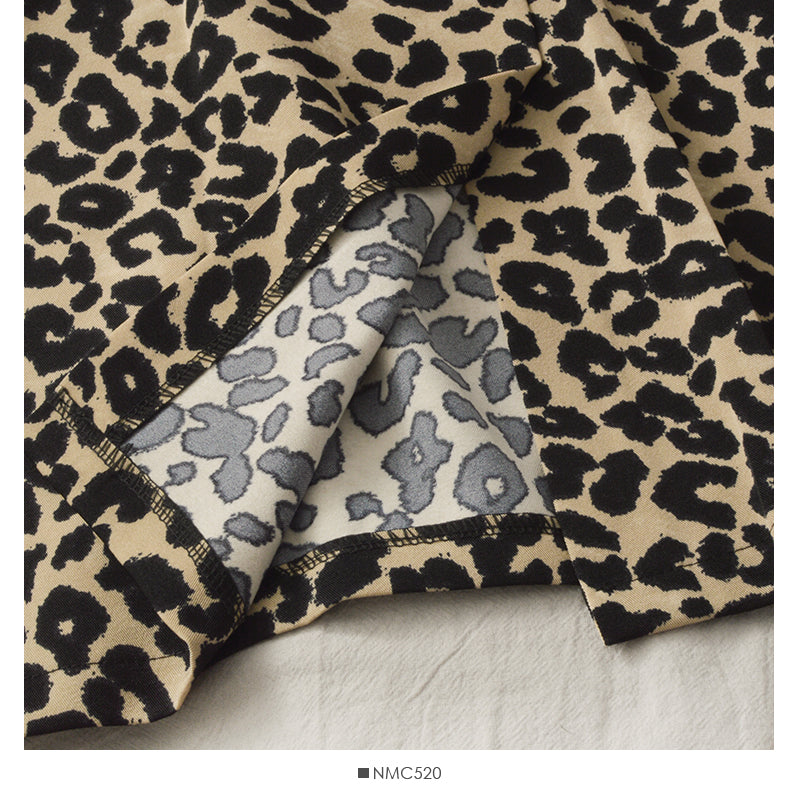Hong Kong retro leopard print medium length high waist split one-step skirt  2662