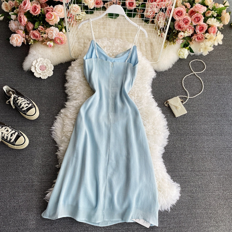 Backless slim fit celebrity temperament knee strap dress  2937