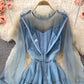 Super xiansen series fungus edge stand collar mesh dress  3263