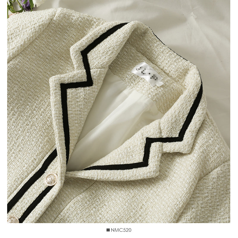 Striped tweed Lapel Blazer women's versatile single breasted long sleeved coat  2094