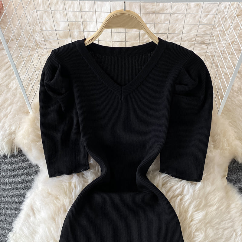 Robe portefeuille à manches bouffantes et col en V 2895