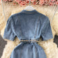 Robe en jean à revers et manches bouffantes 2965