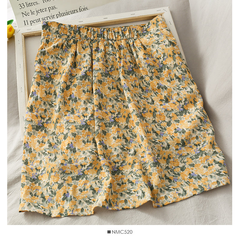 Korean floral pleated high waist skirt  2618