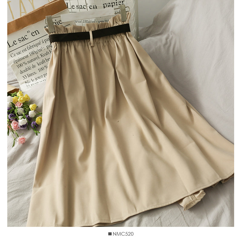 New solid color versatile irregular high waist skirt  2664