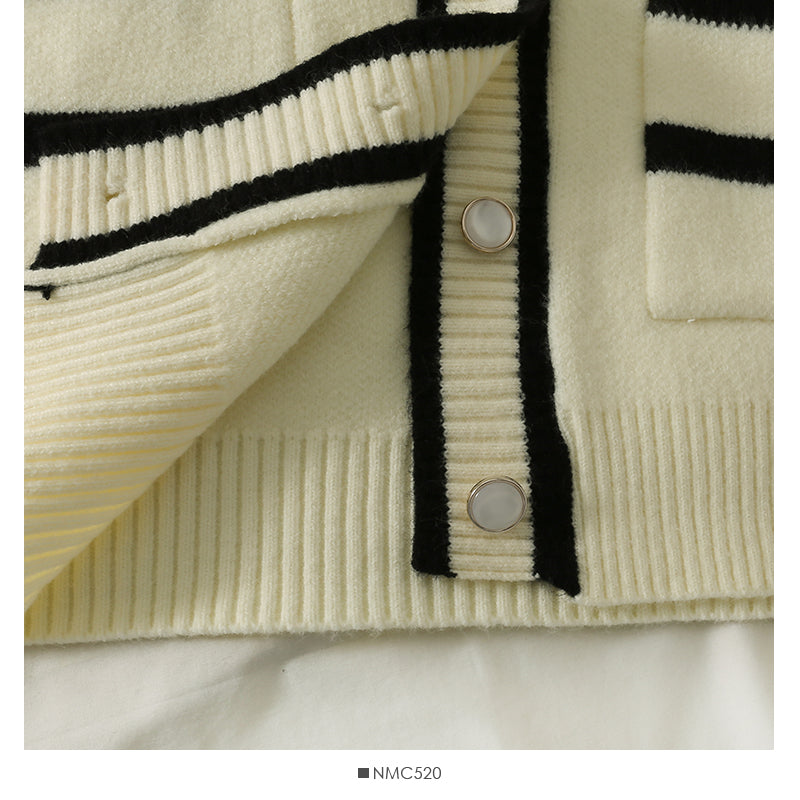 Pull femme nouveau pull rayé ample fin à simple boutonnage 2073