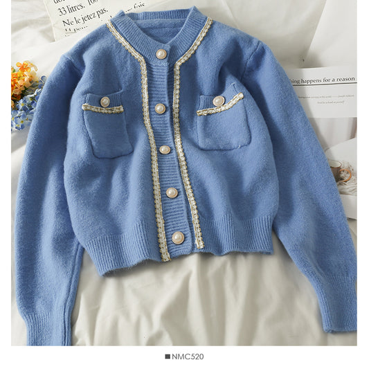 Pull cardigan simple boutonnage à rayures en soie brillante pour femme 1796