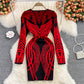 Knitted bottomed Hip Wrap Skirt celebrity temperament elastic dress  3083