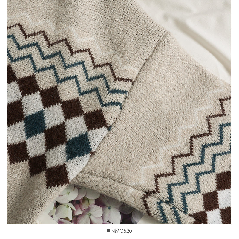 Nouveau cardigan à carreaux à boutonnage simple, pull à manches longues 2055