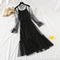 Mesh dress French elegant Sequin beaded lace up bottom skirt  2456