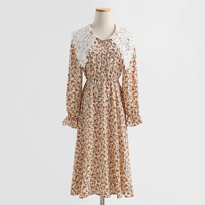 New doll neck Korean long sleeve Floral Dress  2439