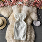 Robe portefeuille sexy en maille à épaules dénudées et aux hanches 2953