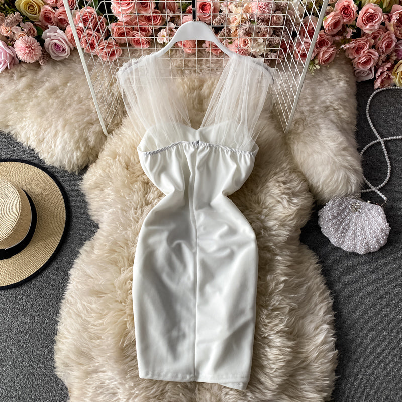 Robe portefeuille sexy en maille à épaules dénudées et aux hanches 2953