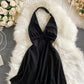 Sexy temperament cross backless neck V-neck dress  2735