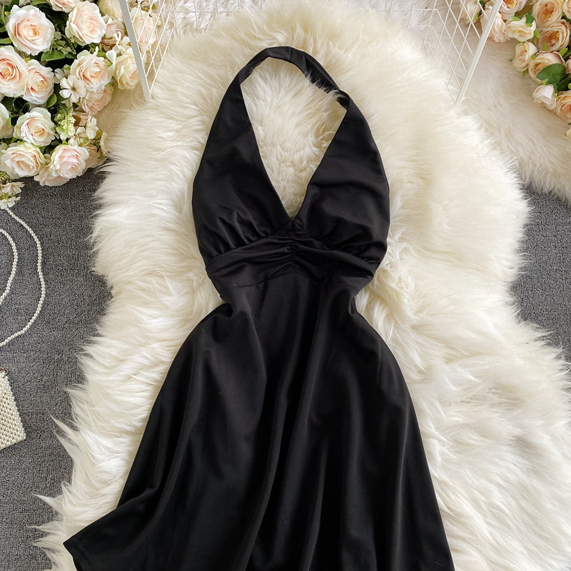 Sexy temperament cross backless neck V-neck dress  2735