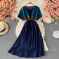 Robe en coton et lin brodée à col en V 3078