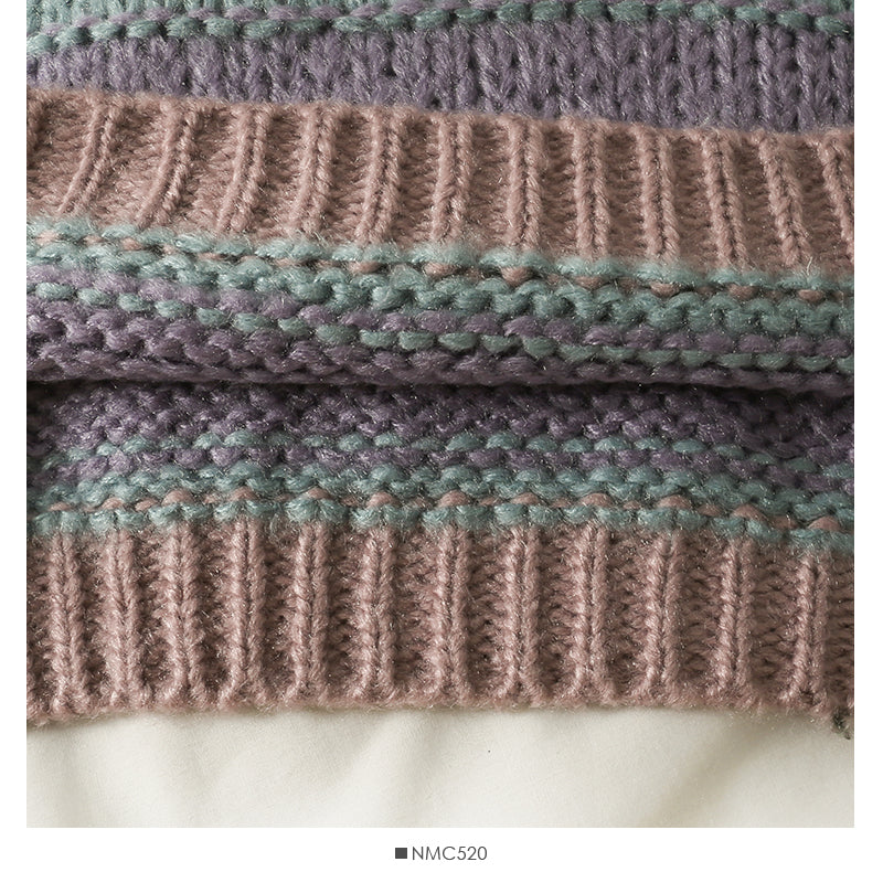 Pull à manches longues et col rond à rayures contrastées de couleur élégante pour femme 2071