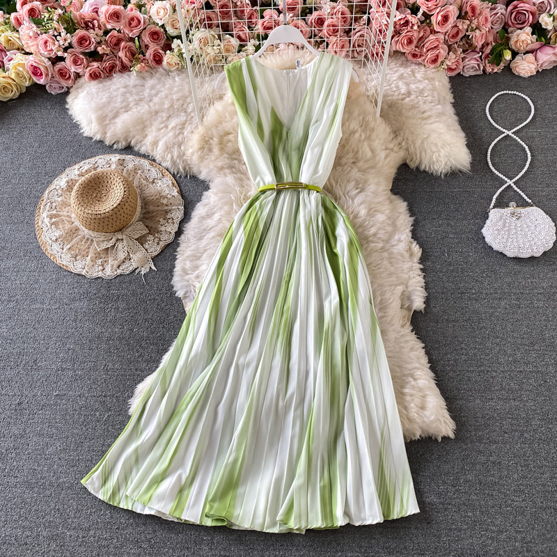 Robe longue sans manches à col en V dégradé 3182