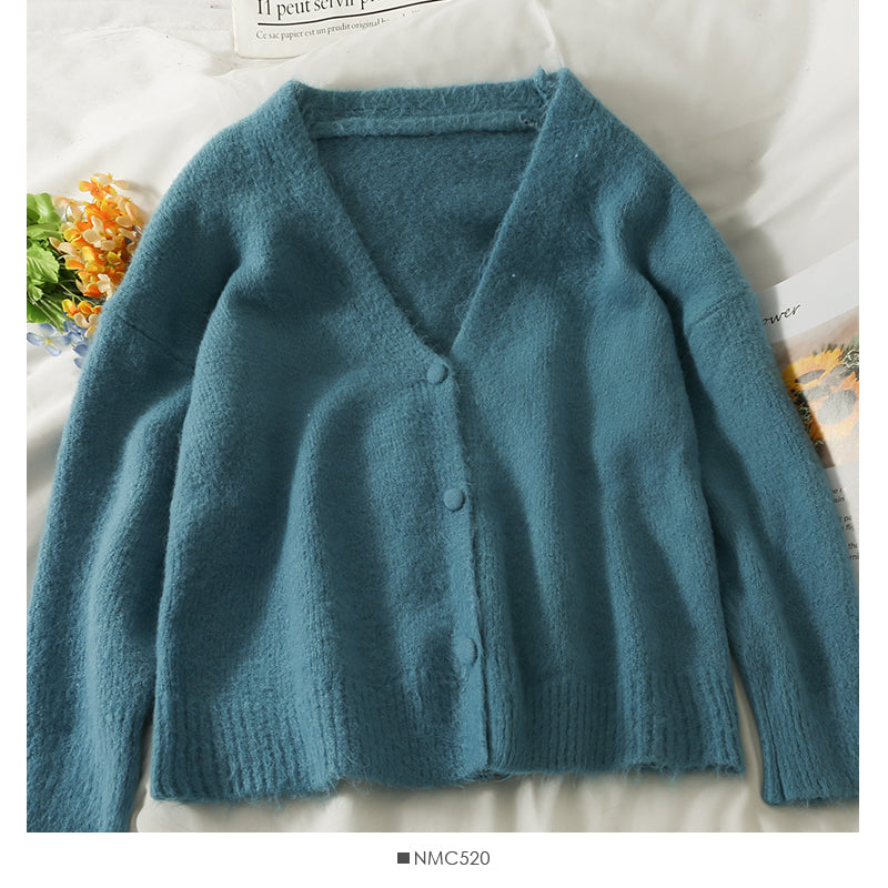 Pull femme col bas cardigan simple boutonnage haut à manches longues couleur unie polyvalent 2044