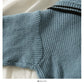 Pull cardigan court à simple boutonnage et à gros revers à rayures coréennes 2051