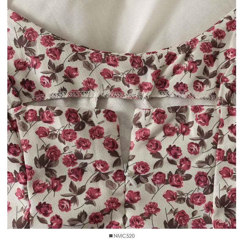 Retro broken flowers show thin waist, high waist suspender skirt, female  2692