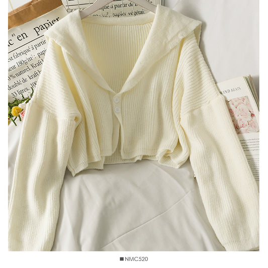 Version coréenne du pull court polyvalent à deux boutons de style étranger pour femme 1690
