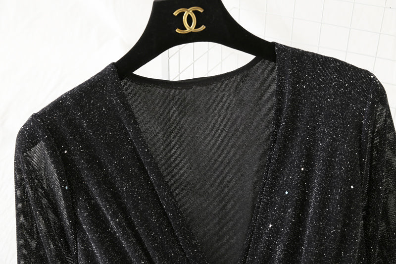 Temperament V-neck Crystal Mesh glittering cake dress  2448