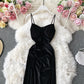 Robe en velours Hepburn vintage fendue Robe à bretelles sans bretelles 3142