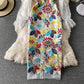 Slim temperament square neck lace embroidered split dress  3418