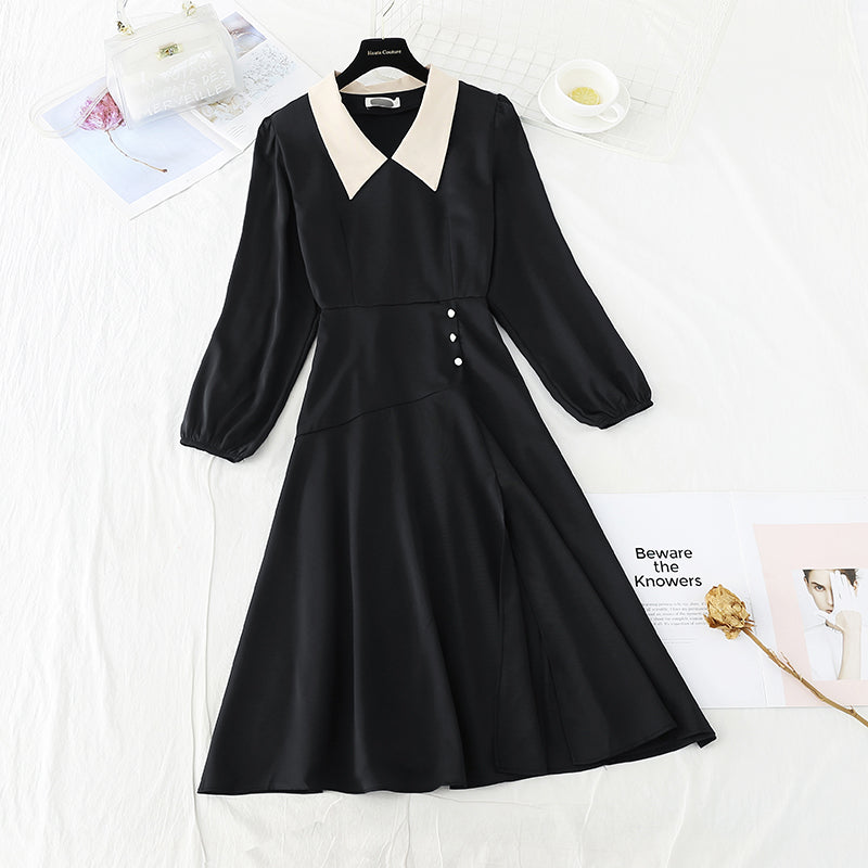 Narrow waist and slim temperament French retro care machine split skirt  2391