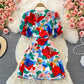 Robe fleurie à col en V de style rétro français 2923