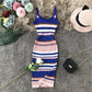 Robe cache-coeur en tricot à bretelles et rayures colorées 3278