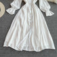 Robe taille haute à manches en mousse slim et col carré 3354