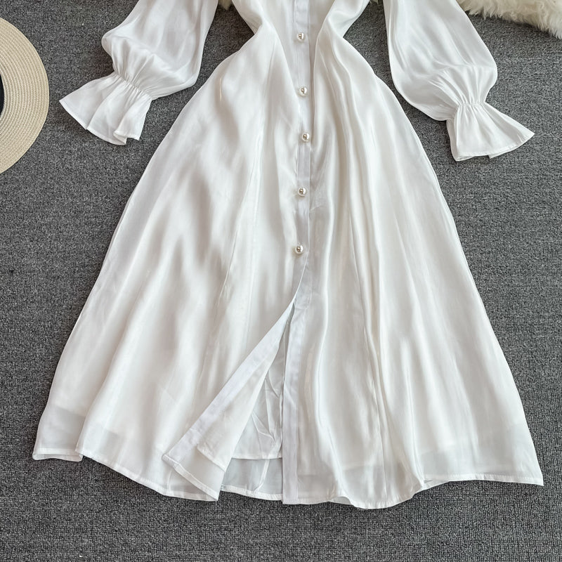 Robe taille haute à manches en mousse slim et col carré 3354