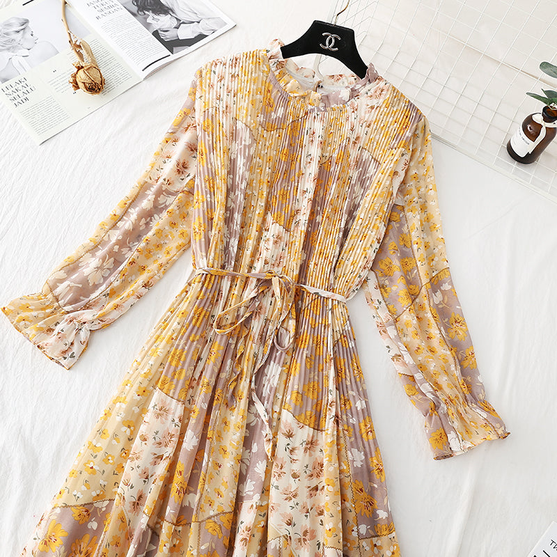 French Vintage chiffon long skirt loose a-word slim large  2384