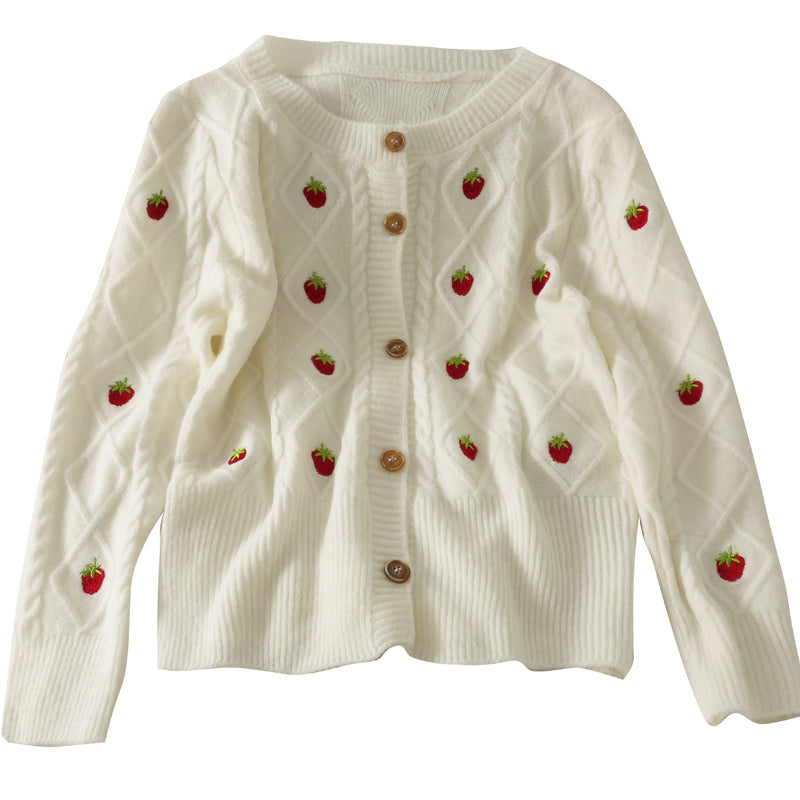 Pull cardigan brodé fraise vent doux femme 1719