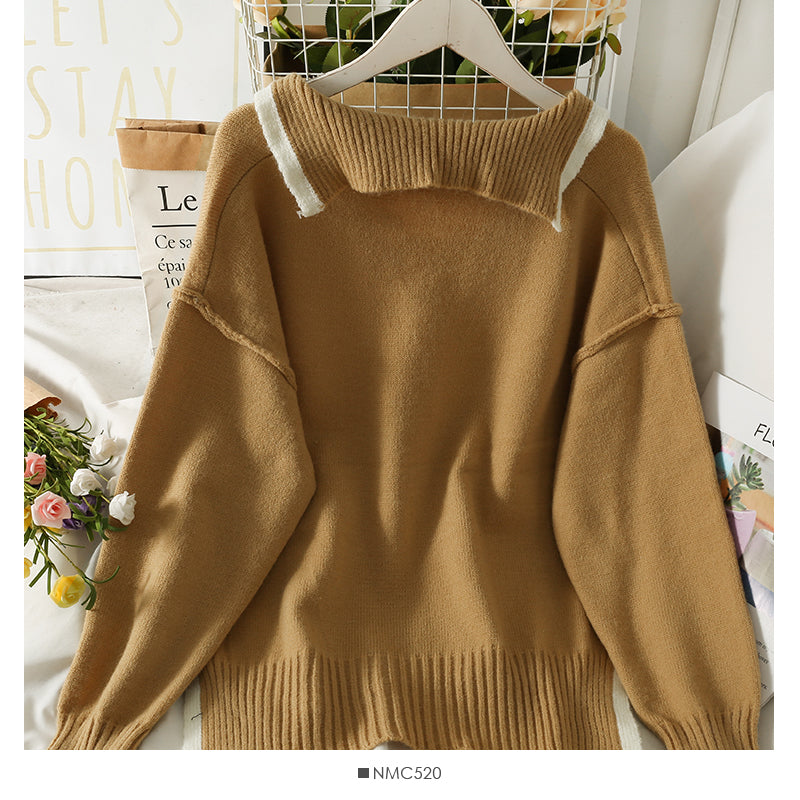 Pull col V ample et fin à rayures colorées coréennes pour femme 2000