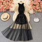 Robe sexy en maille patchwork à épaules dénudées et sequins 2908