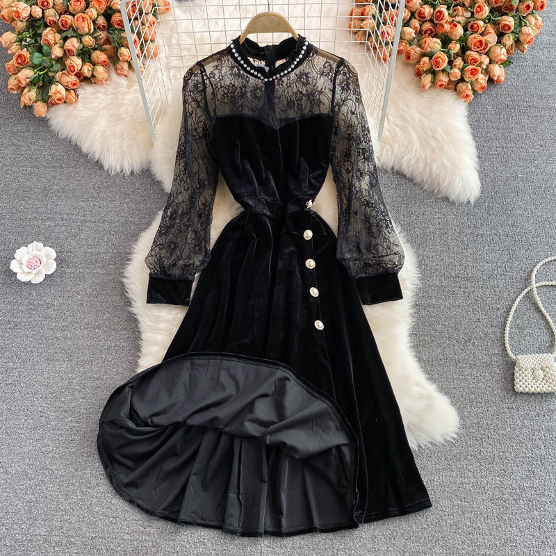 Jupe longue taille haute, taille étroite, super fée Hepburn style, grande balançoire 3110