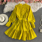 Robe vintage en dentelle à lacets et bordures champignon à manches lanternes 3180