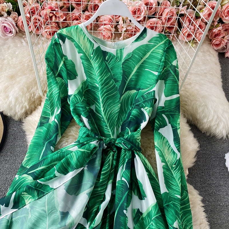 Robe élégante à col ras du cou avec imprimé rose français 3419
